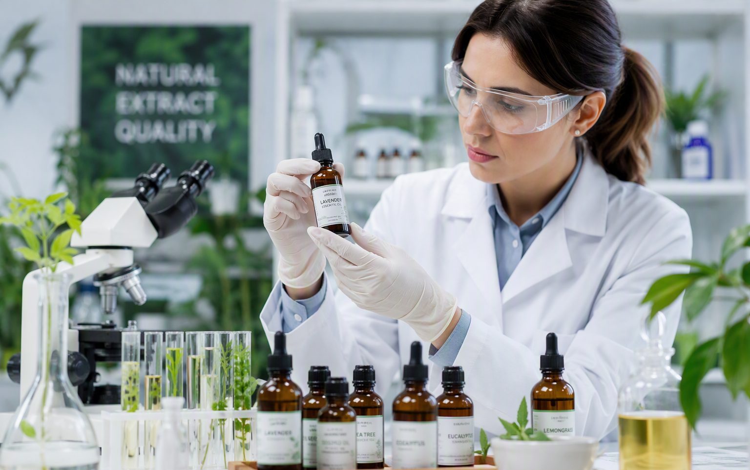 Quality inspection of essential oil samples in laboratory